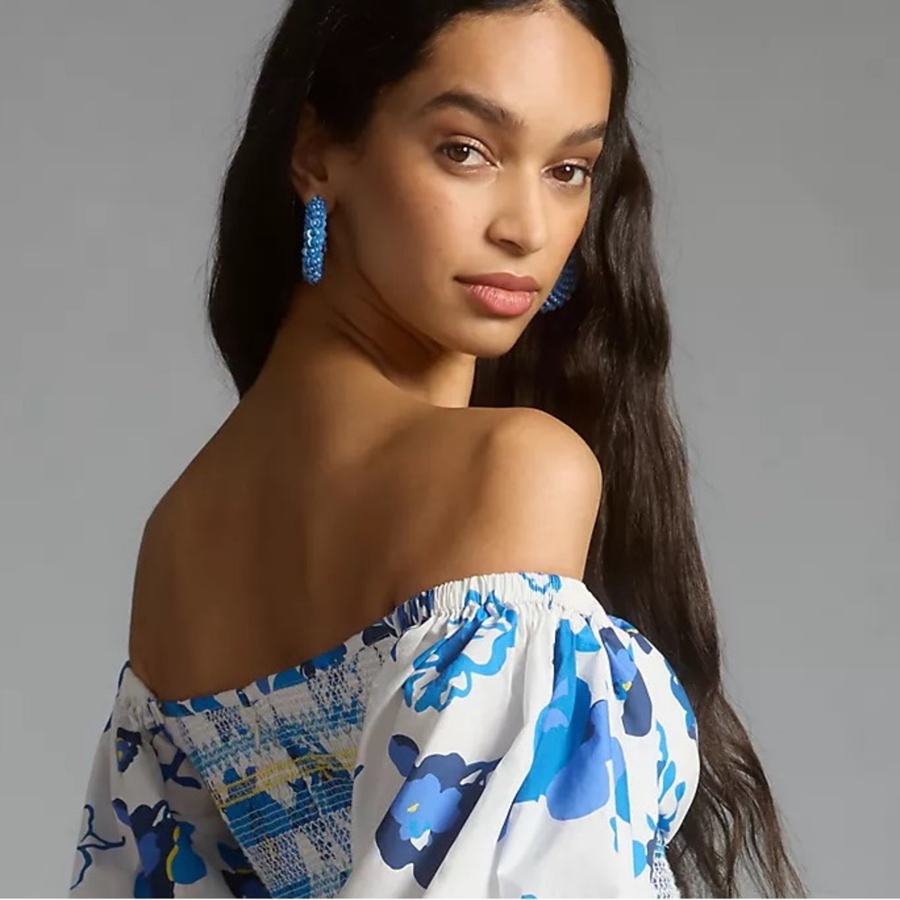 Plenty by Tracy Reese Off-The-Shoulder Puff-Sleeve Smocked Midi Dress - Picture 9 of 15
